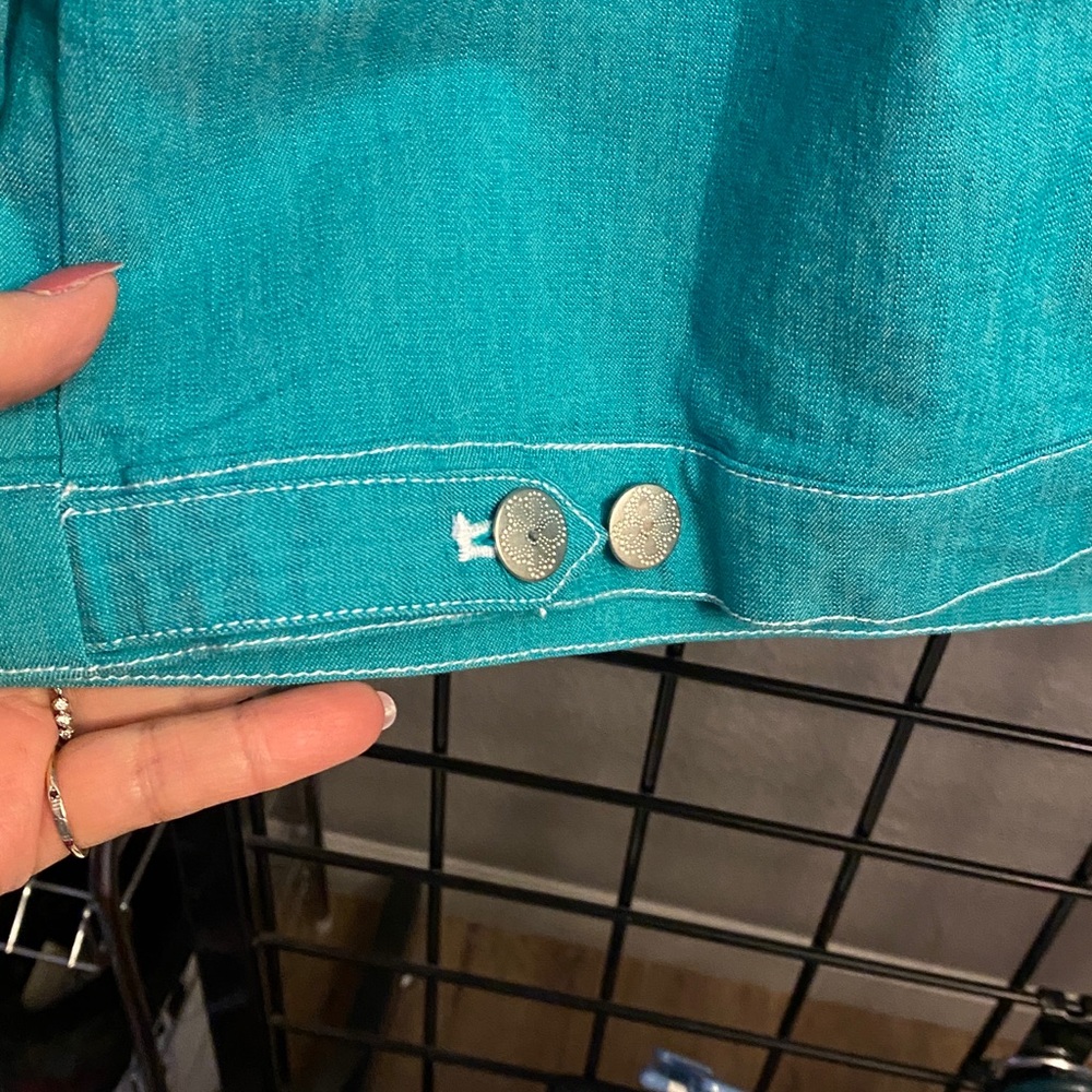 Women's Teal Denim Jacket - Picture 8 of 9